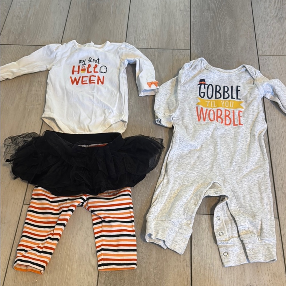 Gymboree Halloween Kids Matching Set and Carters Thanksgiving outfit size 6 mo